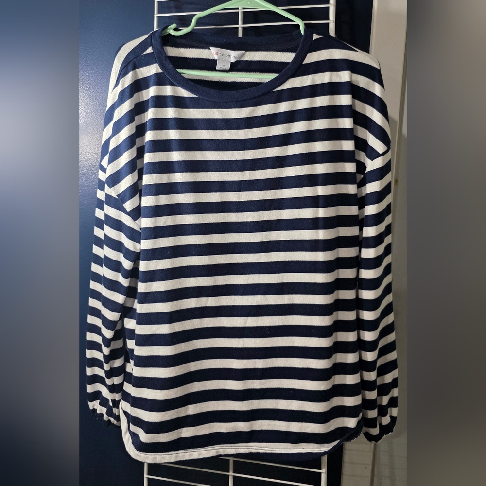 Liz Claiborne Navy and White Striped Top